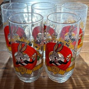Looney Tunes Glasses Bugs Bunny 50th Anniversary Set Of 5, 90’s Vintage, EUC